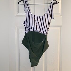 SHEIN striped knot shoulder one piece swimsuit